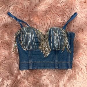 Jean rhinestone top. Size Xs from SHEIN.